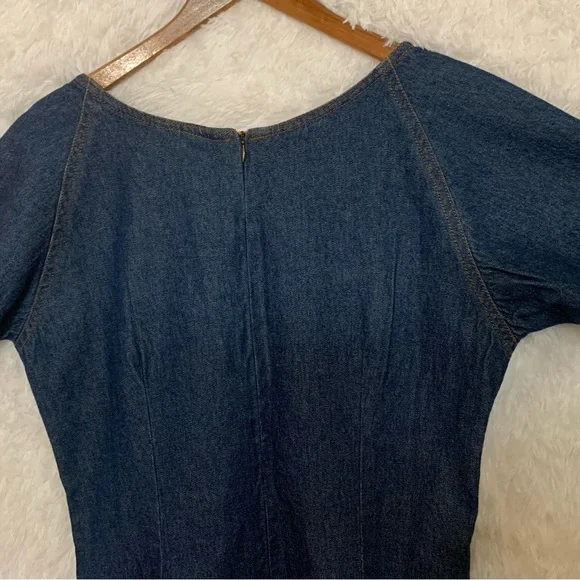 Le Mieux Dress Women 6 Blue Shift Denim Sweetheart Frayed Cotton Preppy no tags - Picture 9 of 13